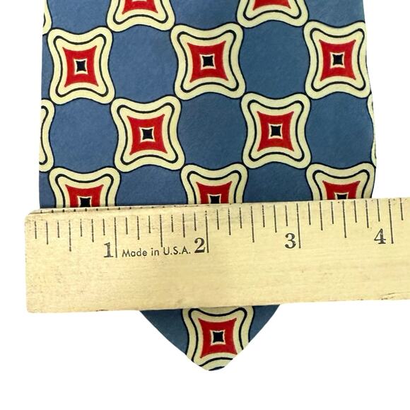 Vintage Polo by Ralph Lauren Tie Blue Red Yellow Geometric 90s Necktie Silk Tie - Picture 6 of 8